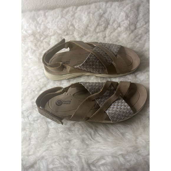 Earth Spirit Sandals Womens 8 Slingback Strappy WMES29ER073 Tan Faux Leather - Picture 4 of 8